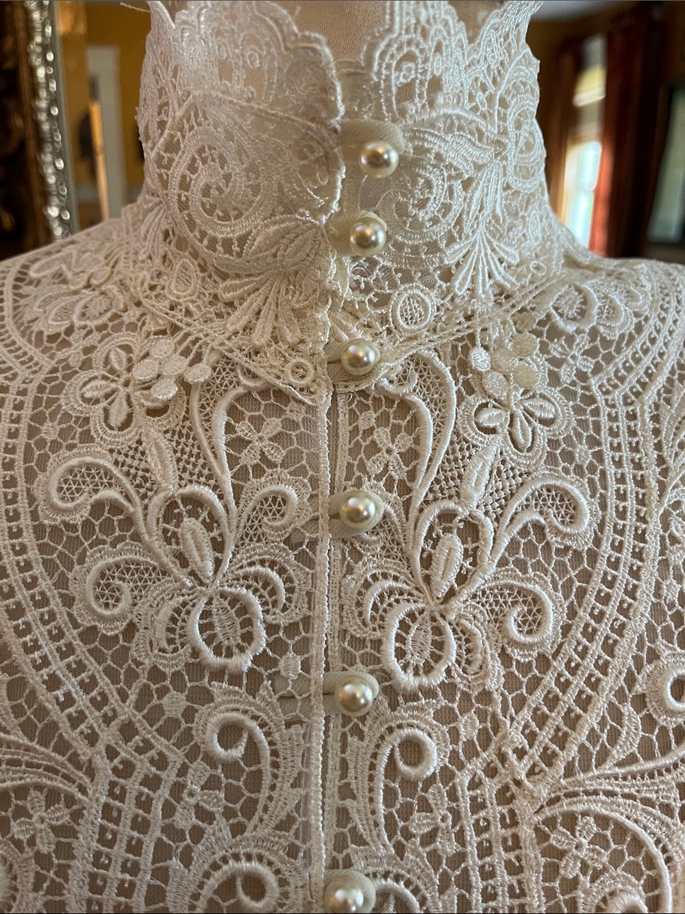 Vintage Miss Ashlee Pink & Cream Lace High-Neck Victorian-Inspired Blouse Size 6 - Picture 8 of 17